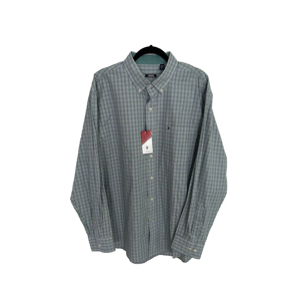 Izod Heritage Essentials Button Up Shirt Mens XL Plaid Flip Cuff New Green Blue